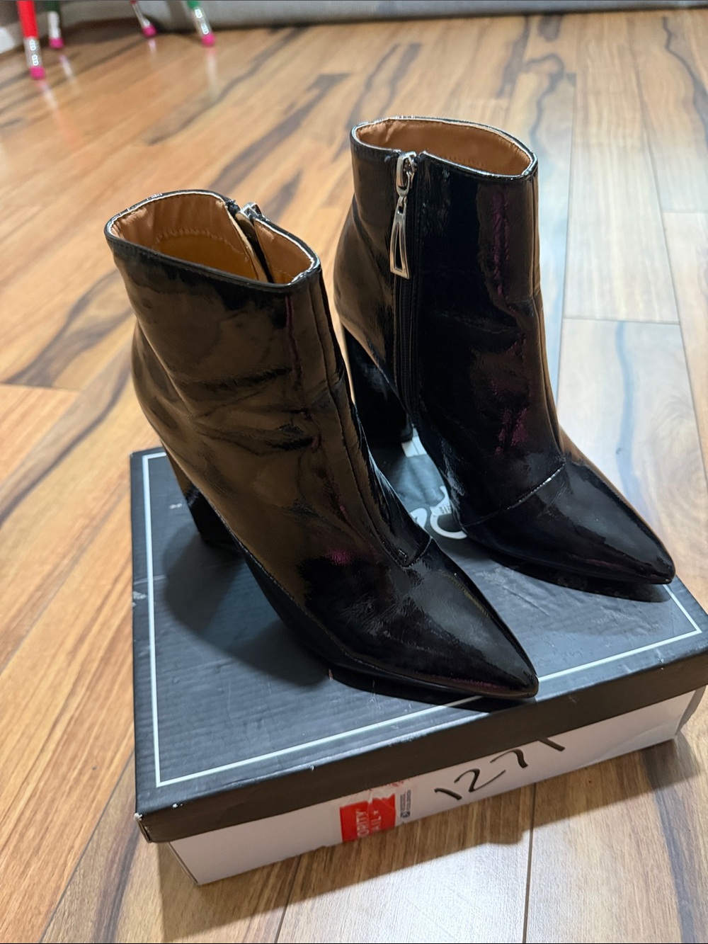 Patent Pointed-Toe Black Ankle Boots - Women's